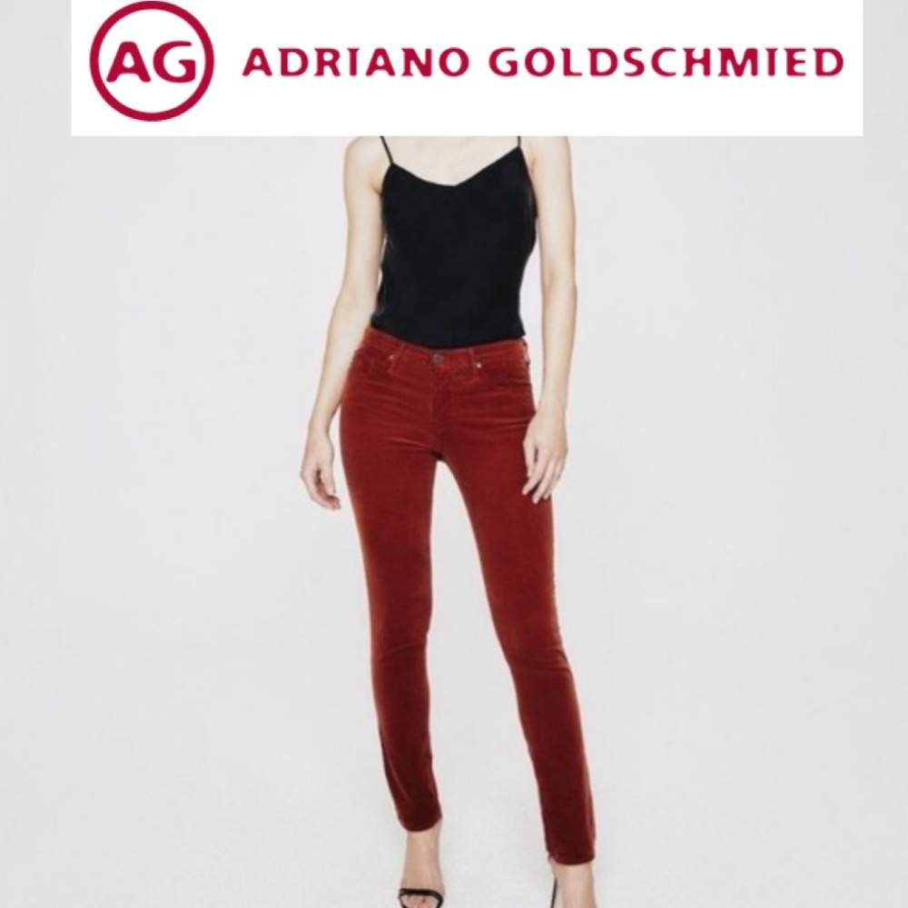 AG - Adriano Goldschmed Maroon Corduroy 'The Legging Super Skinny' Mid-Rise Pant